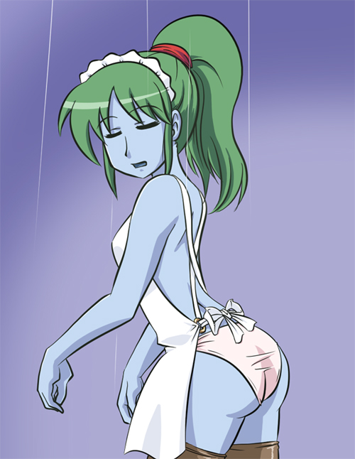 2chan ass blue_skin female female_only green_hair nijiura_maids shitai side_view solo standing tagme white_panties