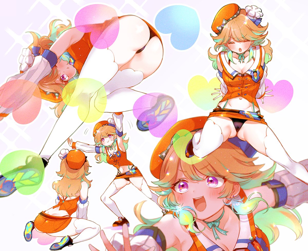 black_panties chef_hat hololive hololive_english hololive_myth mamaloni neck_ribbon orange_hair phoenix purple_eyes takanashi_kiara virtual_youtuber