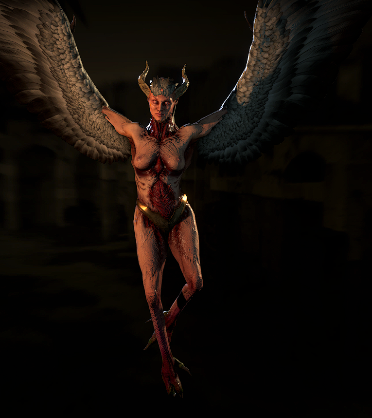 3d alien alien_girl blood breasts female harpy nipples scythian_witch_harpy serious_sam topless video_games wings