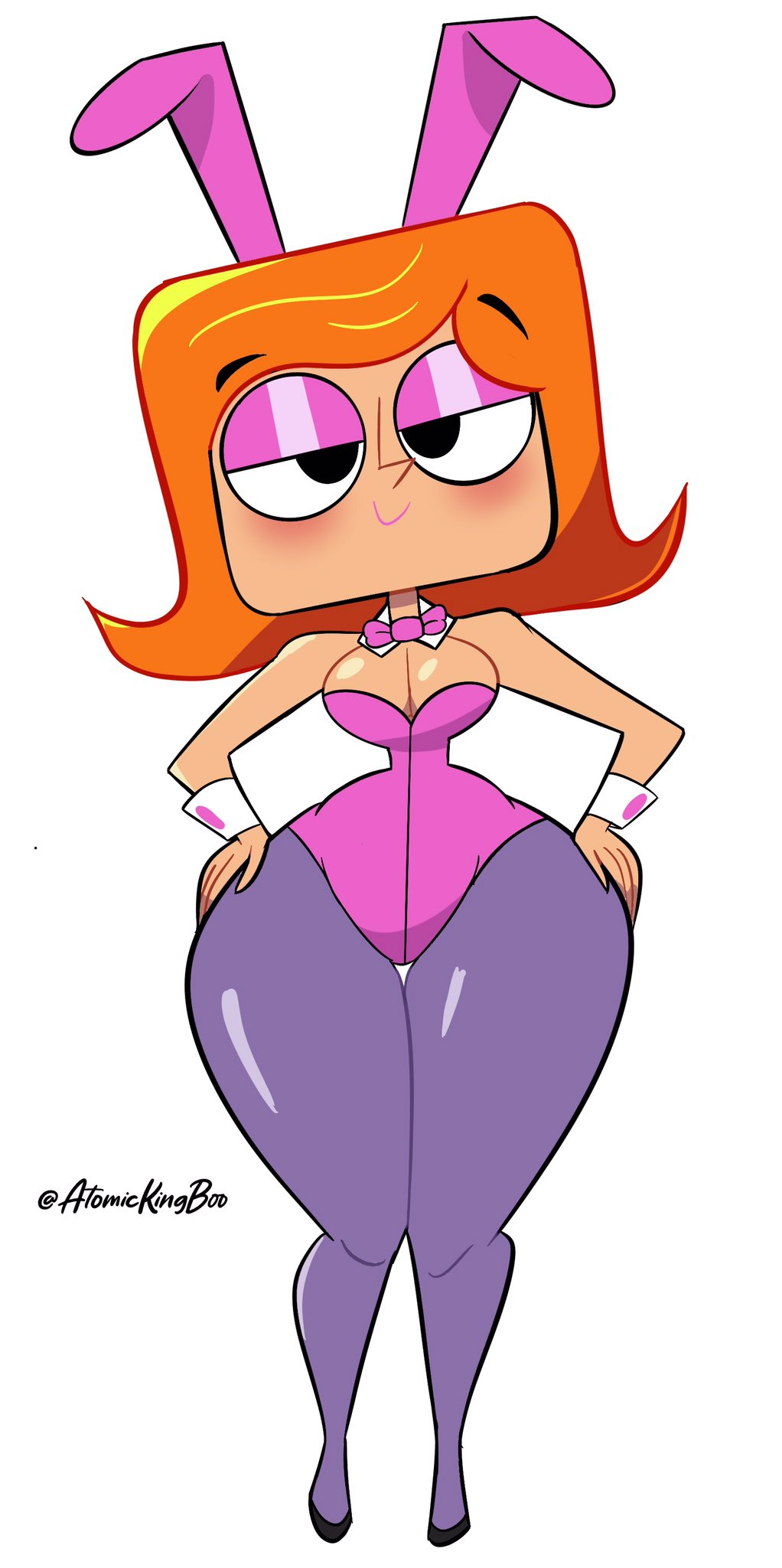 1girls, artist name, atomickingboo, background, big breasts, bottom heavy, breasts, bunny costume, bunny ears, bunny girl, bunnysuit, busty, cartoon network, cleavage, clothing, debbie turnbull, debs turnbull, female, female only, hips, hourglass figure, legs, looking at viewer, mature, mature female, milf, mother, pantyhose, robotboy, simple background, smile, thick legs, thick thighs, thighs, upper body, watermark, white background, wide hips