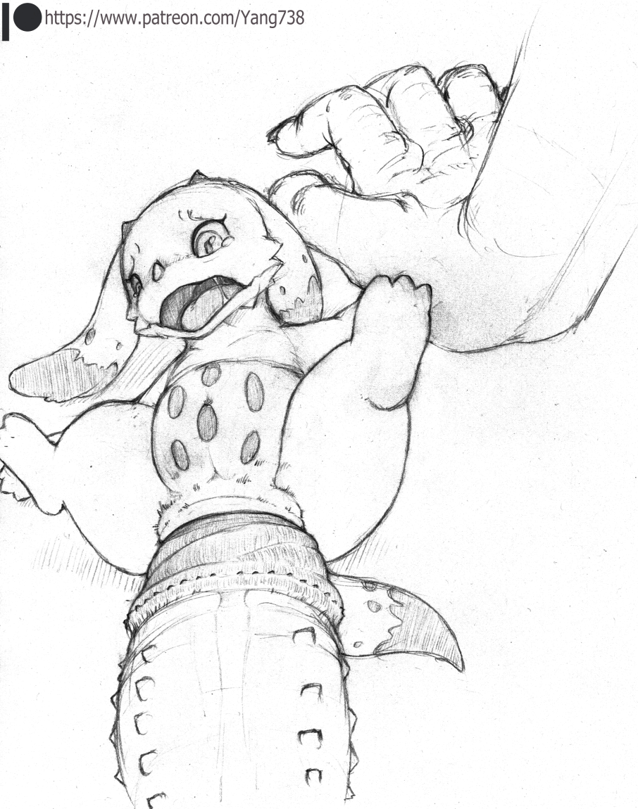 big_penis black_and_white bodily_fluids feirune female feral forced furry genitals huge_cock kumo_desu_ga_nani_ka? monochrome monster penis pinned saliva size_difference sketch tears white_background yang_(artist)