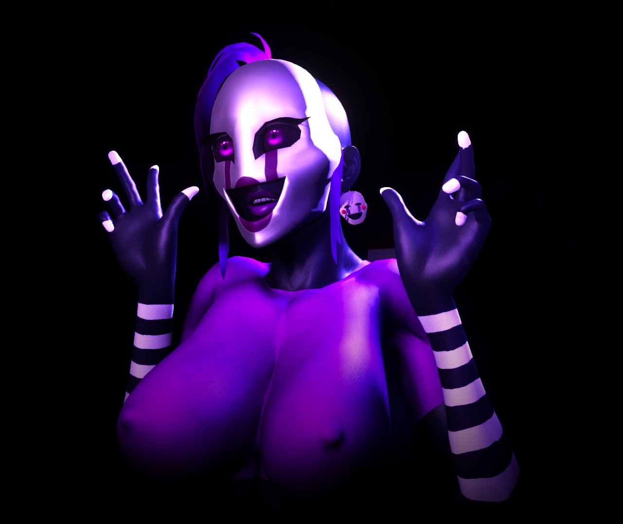 1girls 3d animatronic black_body black_skin breasts busty female five_nights_at_freddy's five_nights_at_freddy's_2 glowing_eyes hourglass_figure humanoid lips marionette_(fnaf) mask puppet_(fnaf) purple_body purple_eyes purple_skin rubikon_(artist) thick_lips virtamate voluptuous white_mask