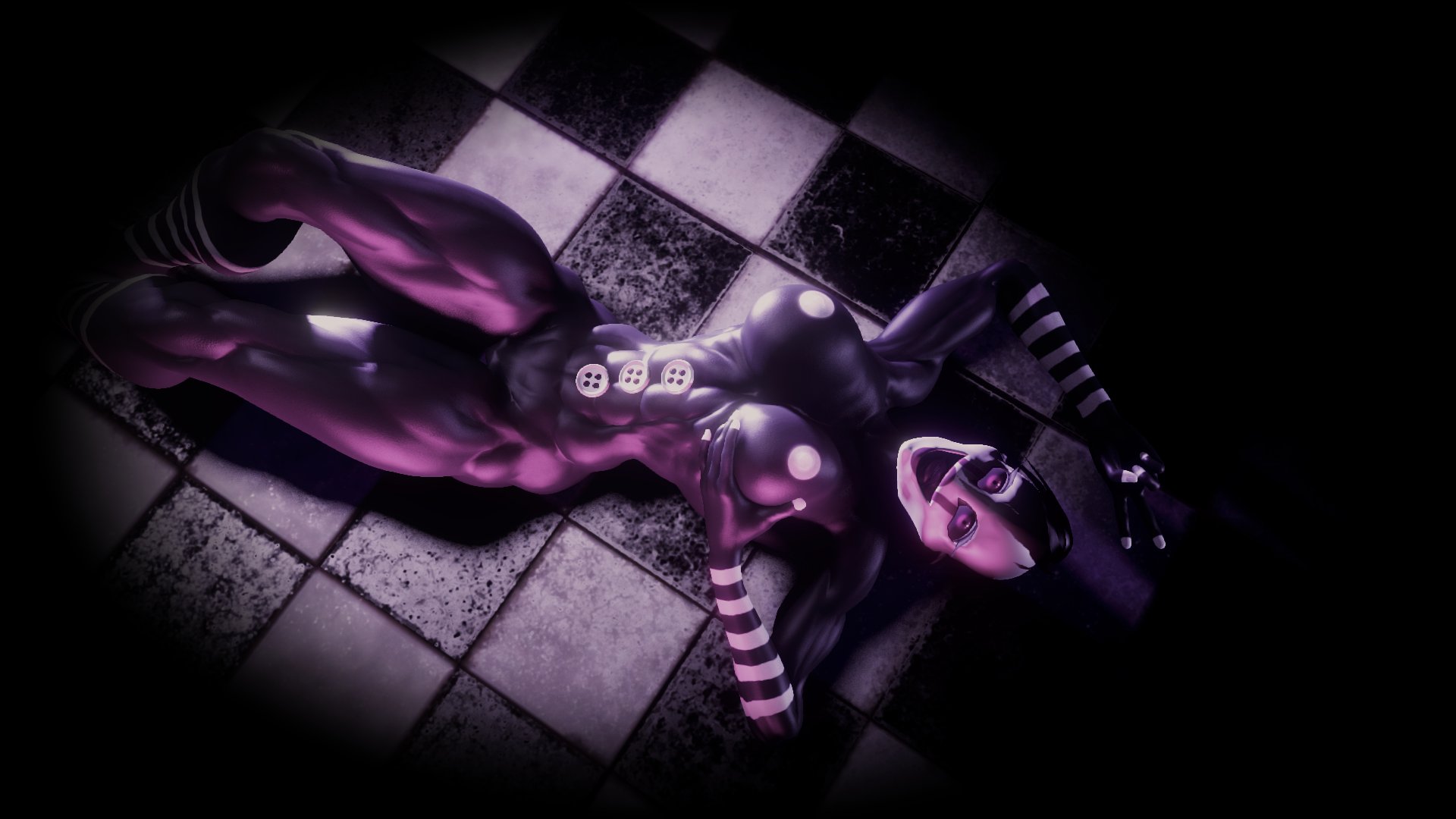 1girls, 3d, animatronic, black body, black skin, breasts, busty, female, five nights at freddy's, five nights at freddy's 2, glowing eyes, hourglass figure, humanoid, legs, lips, marionette (fnaf), mask, muscles, muscular, muscular female, puppet (fnaf), puppet (rubikon), purple eyes, rubikon (artist), ruby (rubikon), solo, stripes, thick legs, thick lips, thick thighs, thighs, toned, toned female, virt-a-mate, virtamate, voluptuous, white mask, white stripes