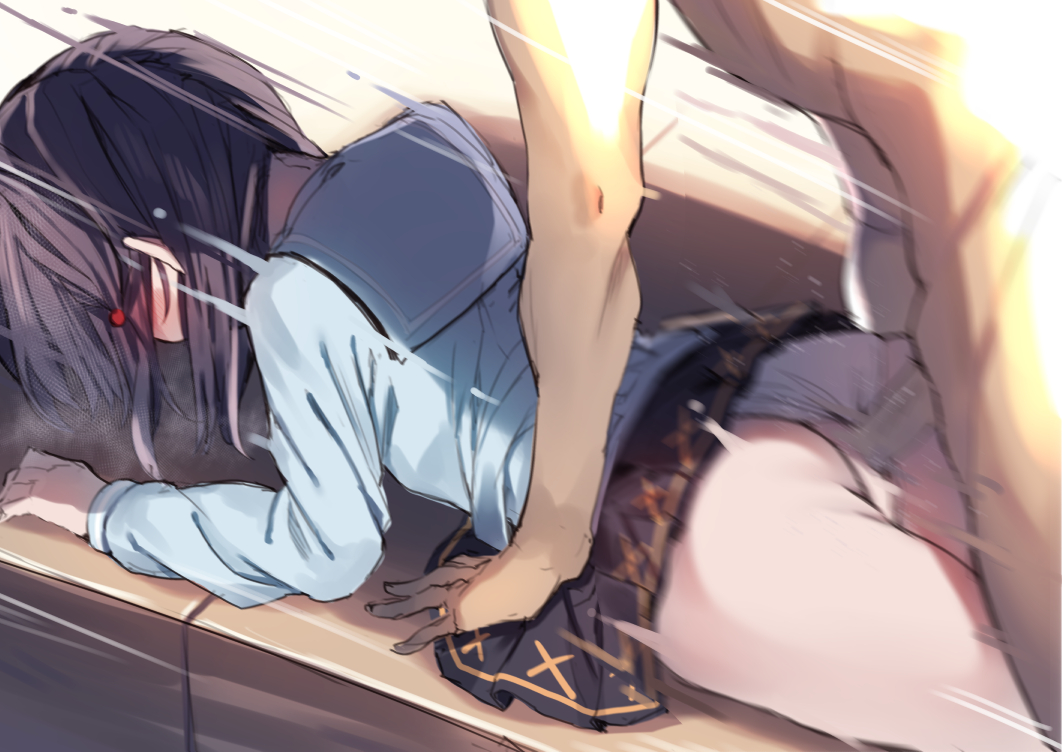 1girls, ass, black skirt, clothed female nude male, clothed sex, clothing, female, from behind, gran (granblue fantasy), granblue fantasy, legs together, male, panties, panties aside, penetration, penis, prone bone, pussy, serafuku, sex, shirt, short hair, skirt, skirt lift, vaginal penetration, vikala (granblue fantasy), white panties