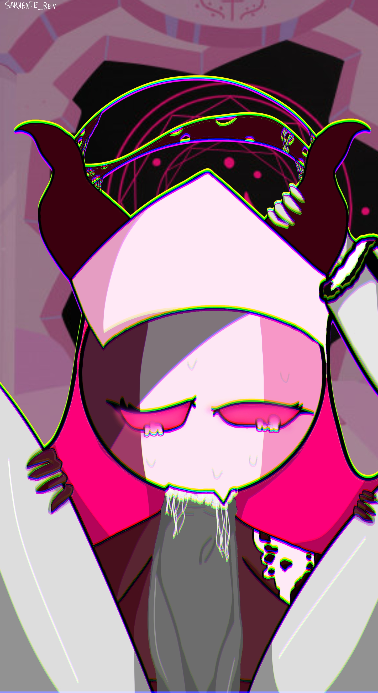 :>=, 1boy, 1girls, big penis, crying, cum, demon, demon girl, demon horns, duo, fellatio, fellatio face, female, friday night funkin, friday night funkin mod, grabbing horns, grey skin, horns, large penis, male, mid-fight masses, mid-fight masses (fnf mod), mouth hold, nun, nun outfit, oral, oral sex, penis, ruv (dokki.doodlez), ruv (friday night funkin), sarvente (demon form), sarvente (dokki.doodlez), sarvente (friday night funkin), succubus, sucking, tears, veiny penis
