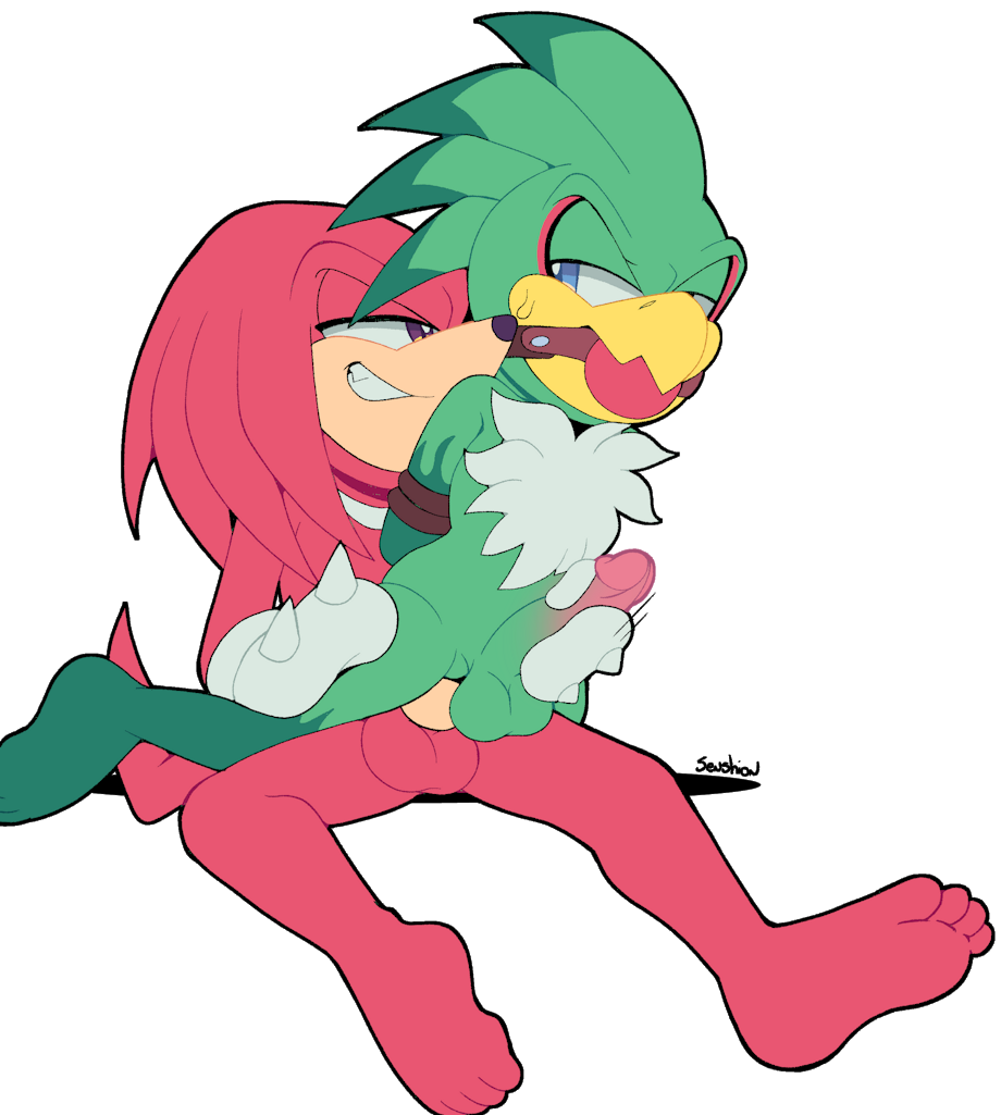 accipitrid anthro anthro_on_anthro avian beak bird blue_eyes bound echidna feet gag gagged gay gloves green_body green_feathers hawk jet_the_hawk knuckles_the_echidna male_only masturbation penis purple_eyes red_body senshion sex slave sonic_(series) sonic_riders sonic_the_hedgehog_(series) spikes tan_body tuft yaoi