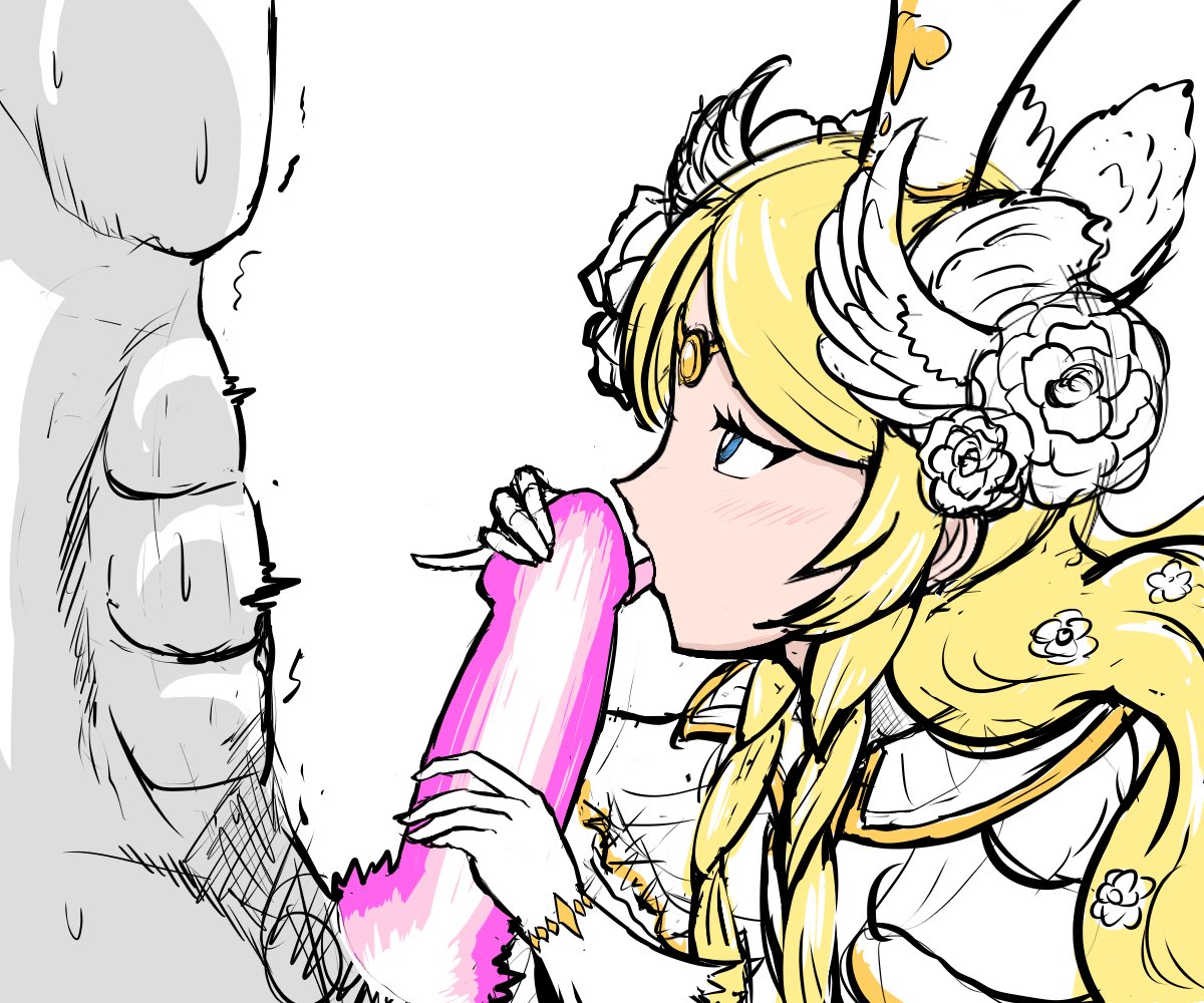 1boy1girl, 2025, aphrodite, aphrodite (the battle cats), big penis, blowjob, blue eyes, censored, censored penis, clothed, clothing, completely nude, emotionless, fellatio, female, handjob, hi res, light skin, light-skinned female, long hair, male, male/female, nude, nude male, nude male clothed female, nyanko daisensou, penis, penis grab, penis lick, simple background, spattackdoll, the battle cats, tongue, tongue out, yellow hair