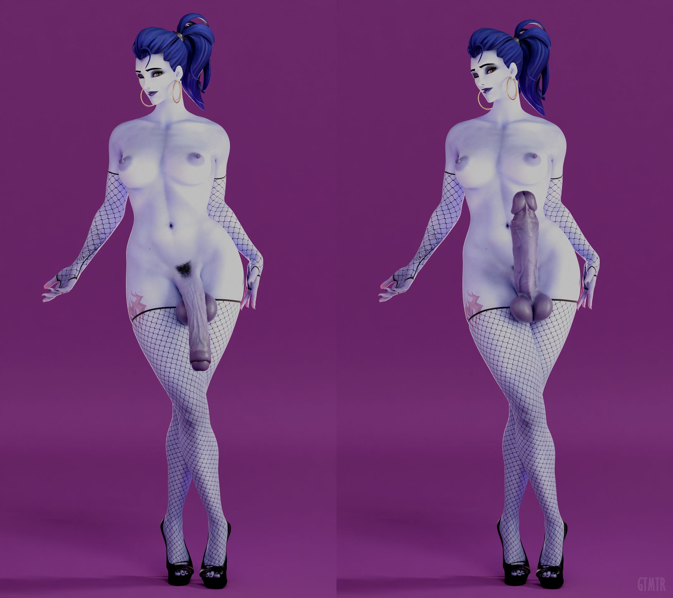 1futa, 3d, 3d (artwork), 3d model, 3d render, balls, ballsack, big penis, blue body, blue hair, blue skin, breasts, earrings, erect penis, erection, fishnets, flaccid, futa only, futanari, getting erect, gtmtr, huge balls, huge cock, large penis, looking at viewer, nipples, nyl widowmaker, overwatch, overwatch 2, penis, ponytail, pose, posing, self upload, smile, smiling, smiling at viewer, smirk, standing, stockings, tied hair, uncircumcised, widowmaker, wink, winking at viewer