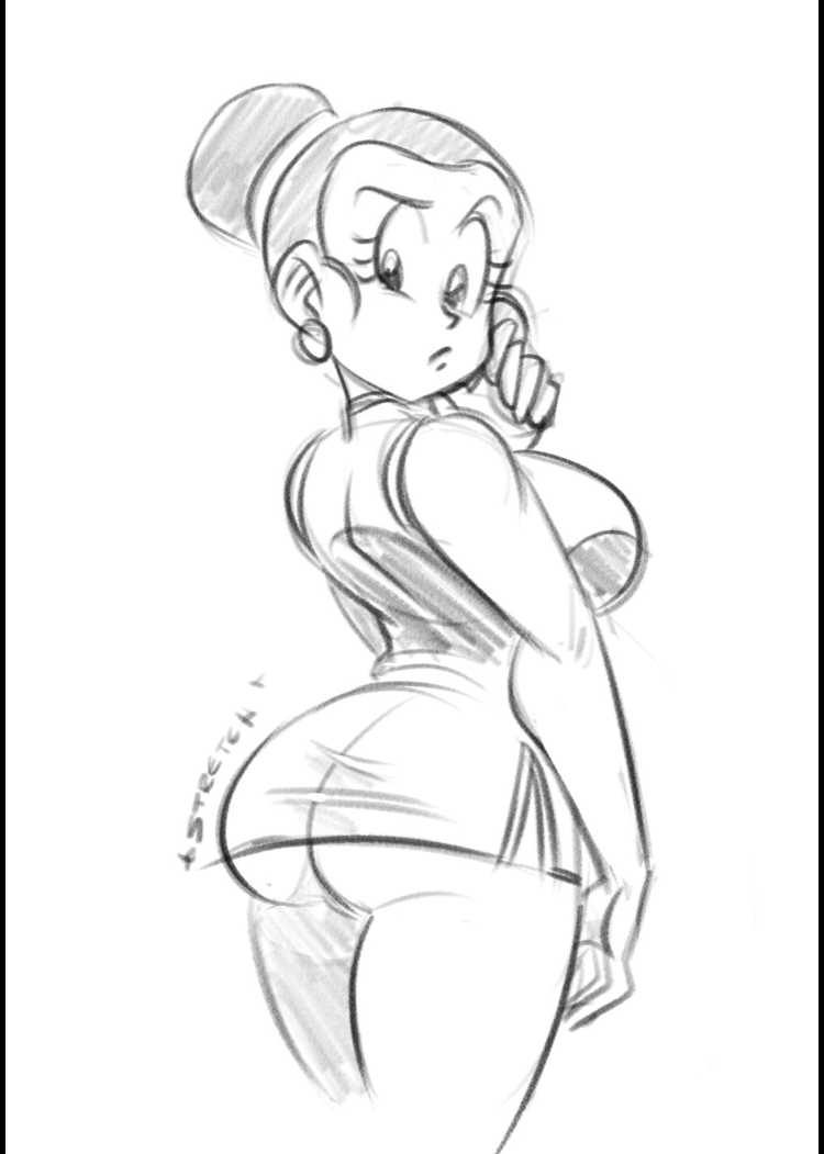 1girls, ass, ass visible through clothes, bubble ass, bubble butt, chichi, dragon ball, fat ass, female, female only, funsexydragonball, looking back, monochrome, solo, tight fit
