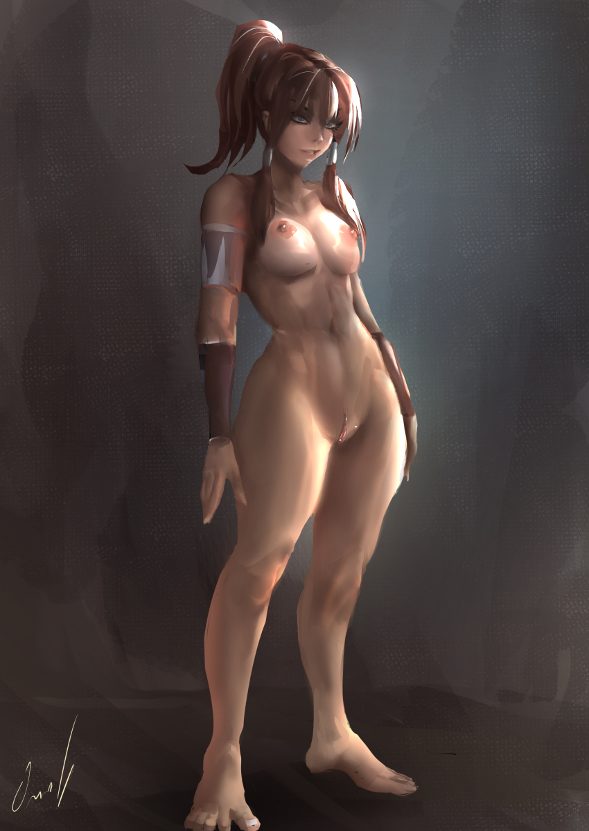 1girls abs areolae arm_wraps armband arms_at_sides athletic_female avatar_legends barefoot blue_eyes breasts dark-skinned_female dark_skin feet female female_only female_protagonist fit_female full_body hair_ornament hair_over_breasts hair_tubes korra long_hair navel nickelodeon nipples nude orionm perky_breasts pinup ponytail pussy shaved_pussy simple_background small_breasts smirk smooth_skin solo solo_focus standing tanline the_avatar the_legend_of_korra thick_thighs tomboy toned_female tri_tails water_tribe