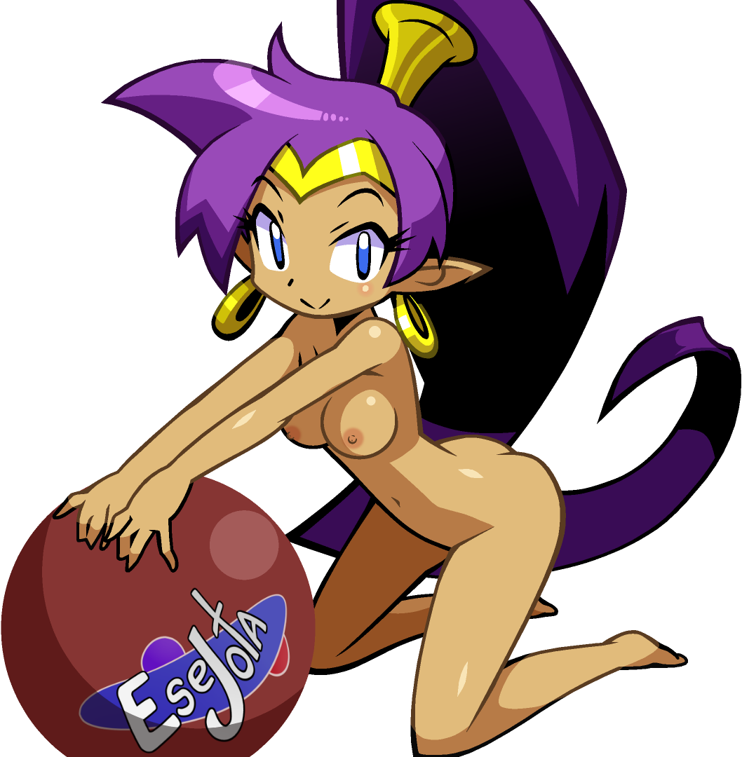 1girls blue_eyes breasts esejota female female_only naked pointy_ears purple_hair shantae shantae_(character) smooth_skin solo