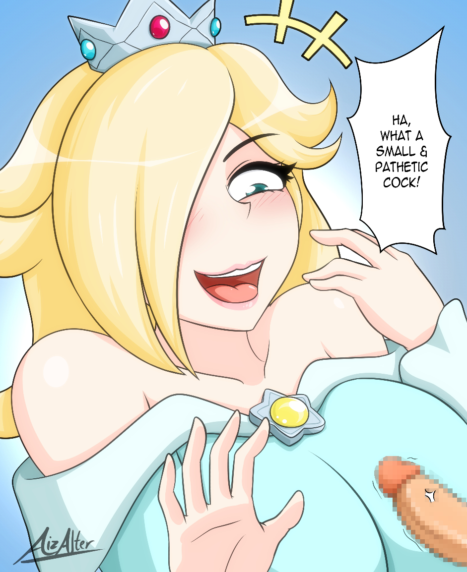 1girls, aizalter, bimbo, censored, disembodied penis, female, male, mario (series), mosaic censoring, nintendo, penis, princess rosalina, small penis, small penis humiliation, super mario bros.
