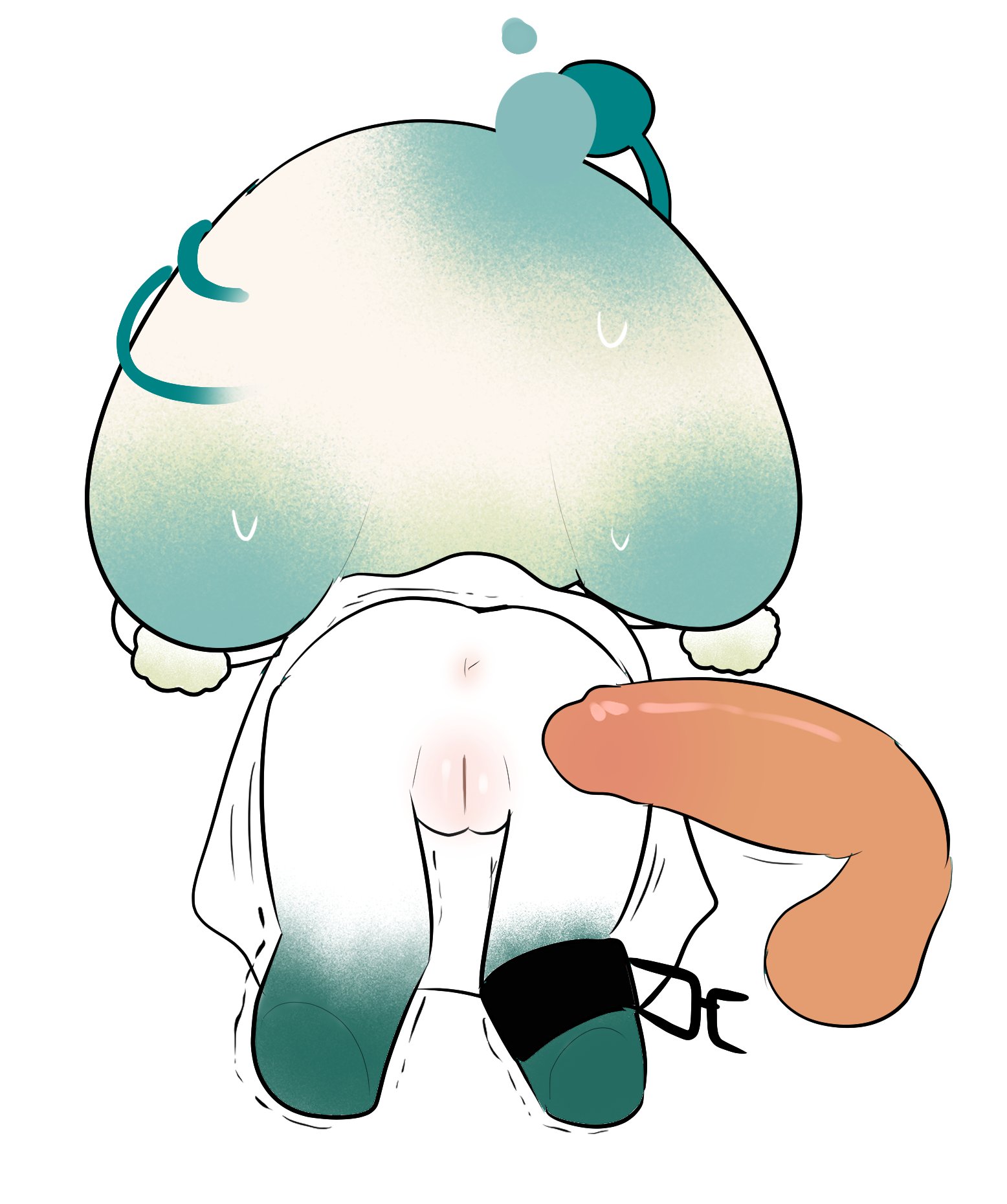 1anon, 1boy, 1boy1girl, 1girls, aged up, anon, anonymous male, anus, back view, cookie run, cookie run kingdom, disembodied penis, female, kuwoesque, male, penis, pom-pom dough cookie, pussy, shaking, shivering, tagme