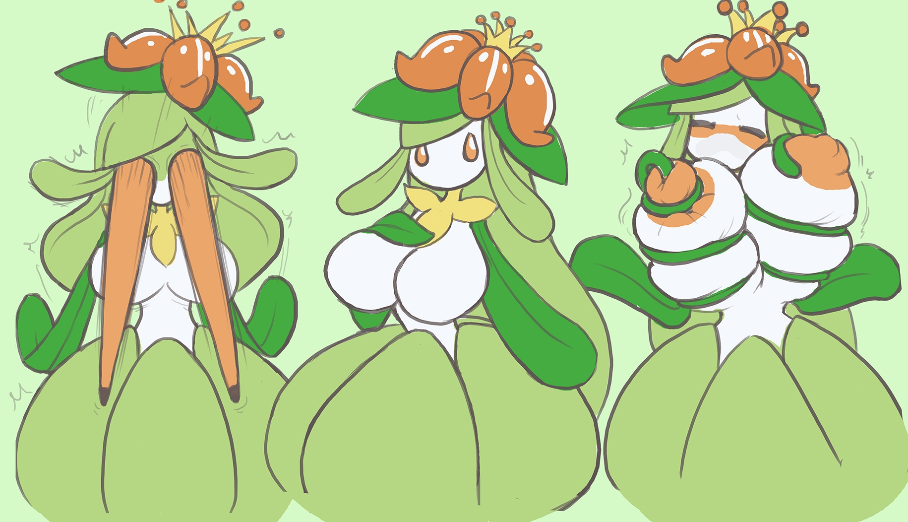 acrylictoon, anthro, breasts, eyes bugging out, female, flora fauna, huge breasts, lilligant, nipples, pokémon (species), pokemon, pokemon (species), tagme, wild take