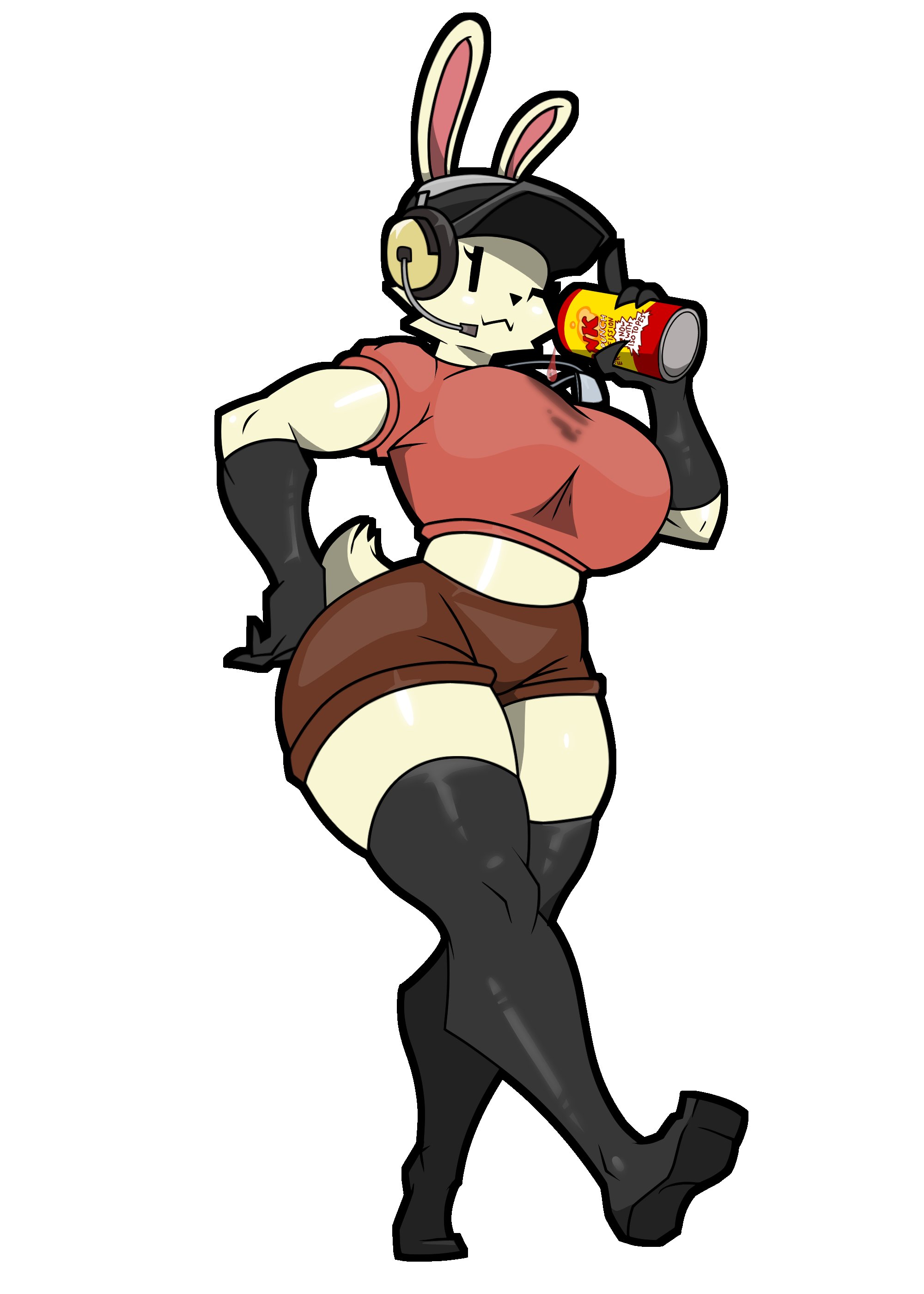 1anthro, 1female, 1girls, 2d, akumufluffy, anthro, anthro female, anthro only, armwear, beige fur, big ass, big breasts, blonde fur, bunny ears, bunny girl, can, clothed, clothed female, clothing, female, female only, fully clothed, furry, furry female, furry only, gloves, hand on hip, headphones, jpeg, legwear, lucy (usernamecipher), lucy the bun, posing, rabbit, shorts, smile, smiling, smiling at viewer, smirk, smirking, smirking at viewer, soda, solo, solo anthro, solo female, standing, tail, team fortress 2, tf2, thick thighs, thighhighs, tropical soda, voluptuous, voluptuous female