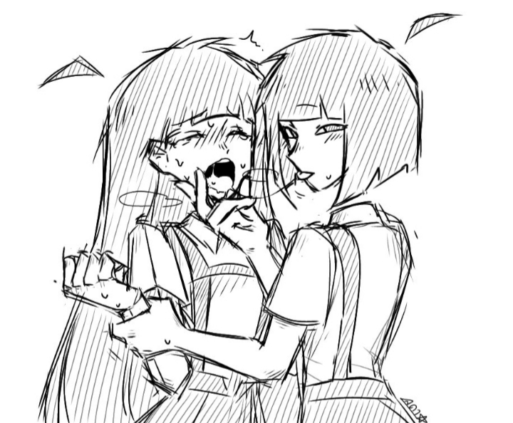 after kiss, ena, ena (series), female, female domination, fingers on chin, joel g, monochrome, penguin3019 (artist), saliva, saliva string, saliva trail, selfcest, yuri