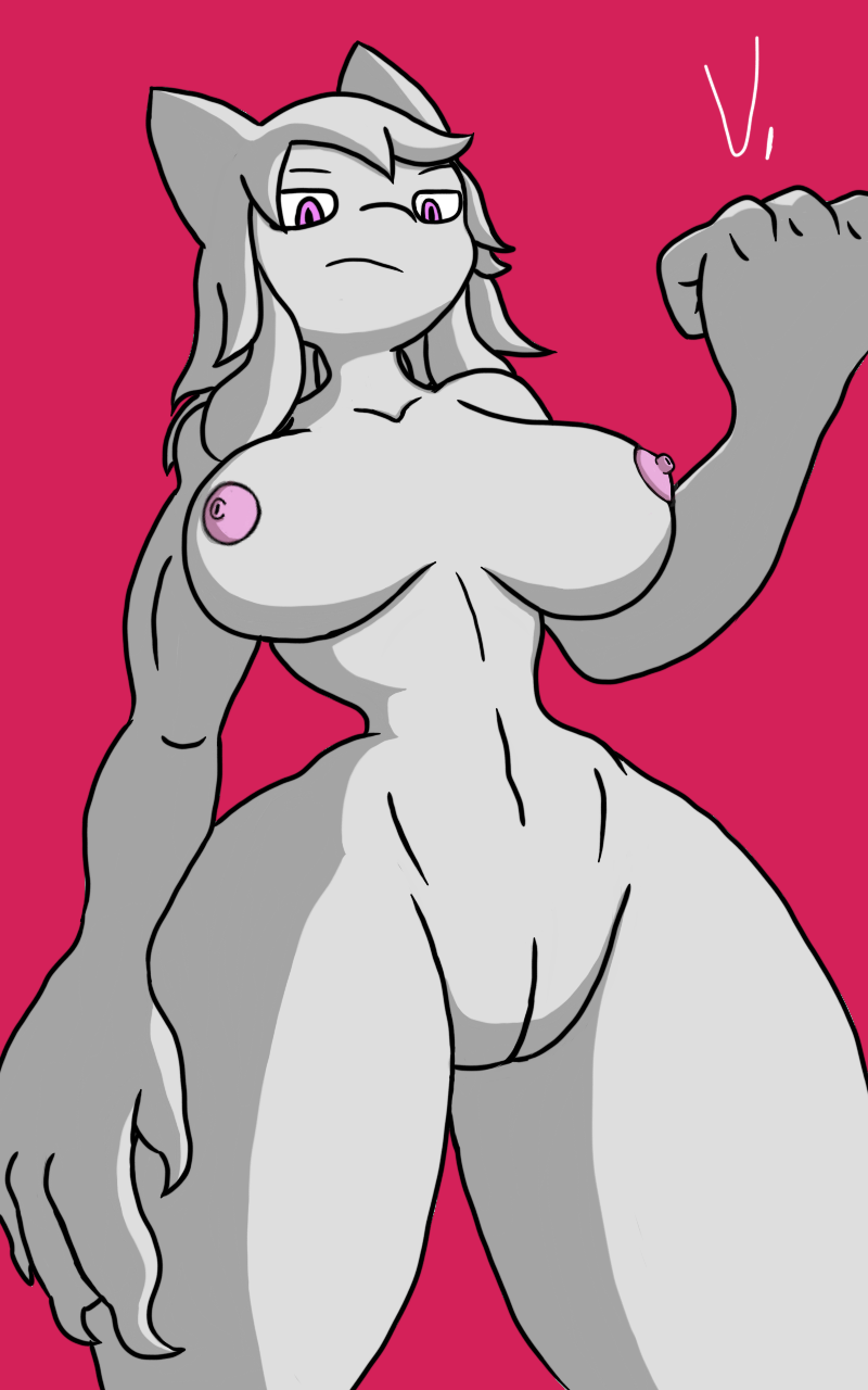 anthro big_breasts breasts cat_lamb_hybrid female genitals hi_res humanoid looking_at_viewer mewlia muscular nipples pussy solo thick_thighs vamrack wide_hips