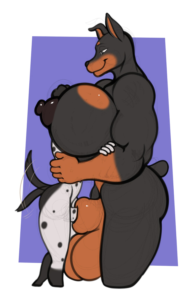 1boy, 1futa, animal urethral insertion, anthro, balls, big breasts, breasts, canine, docking, freckles (artist), furry, futa is bigger, futa on male, futa urethral insertion, futadom, futanari, head between breasts, huge breasts, intersex, looking down, looking down at partner, lunares (freckles), male, muscles, muscular, muscular futa, penile urethral insertion, penis, penis size difference, sheath, sheath penetration, size difference, smile, tagme, tail wagging, urethral insertion, urethral penetration