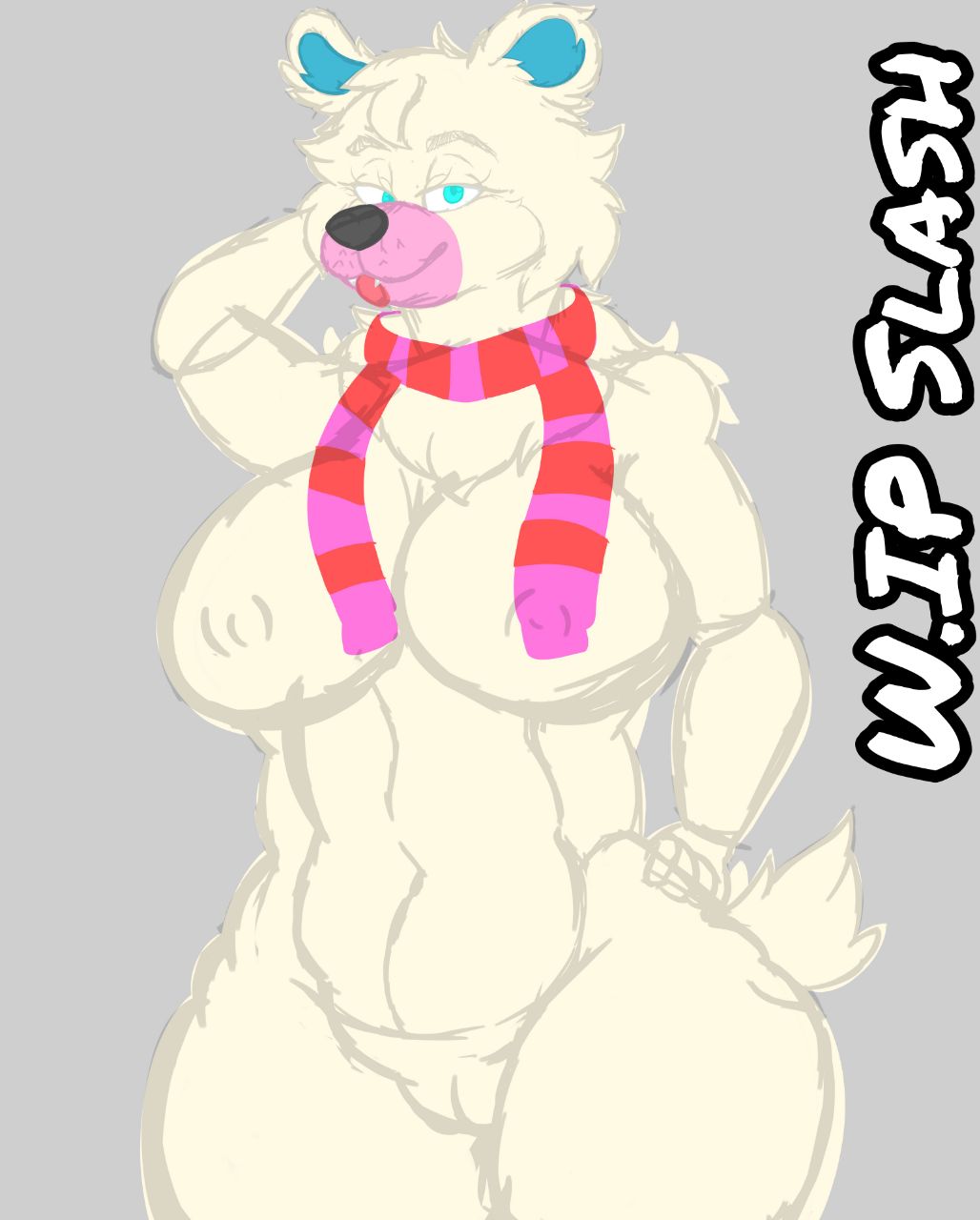 acidslash28 anthro anthrofied ass big_breasts blue_body blue_fur breasts christmas chubby_female collar collar_only cuddles_(character) epic_games female fortnite fortnite:_battle_royale fur genitals hi_res holidays mammal mostly_nude nipples nude pink_body pink_fur polar_bear pussy scarf scarf_only slightly_chubby solo tagme thick_thighs ursid ursine video_games white_body white_fur