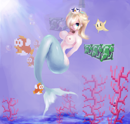 1girls artist_request ass bare_shoulders blonde_hair blooper blue_eyes blue_tail breasts brick bubble cheep_cheep coral crown female fish large_breasts lens_flare lowres luma mario_(series) mermaid nintendo nipples png princess_rosalina straight_hair super_mario_bros. super_mario_bros._(nes) tail tiara topless underwater warp_pipe water