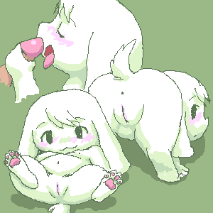 anus artist_request blush cave_story fellatio furry lowres oekaki oral presenting pussy toroko