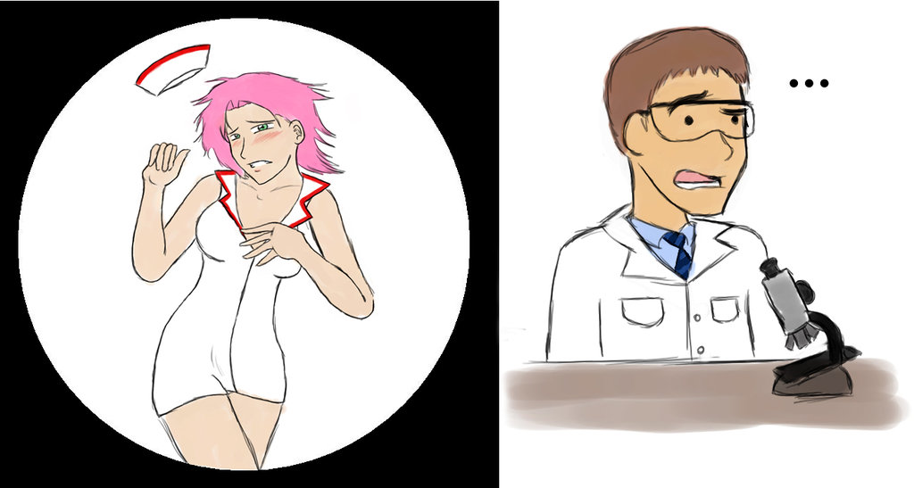 cap_white elite_beat_agents female large_breasts microscope microscopic minigirl nurse pink_hair shrunk shrunken shrunken_woman shrunken_women