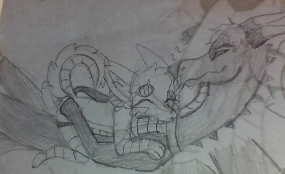 2error404 ass_grab barebone closed_eyes couple cowgirl_position dragon error furry horns maned_wolf original_character penis size_difference sleeping tail uncolored