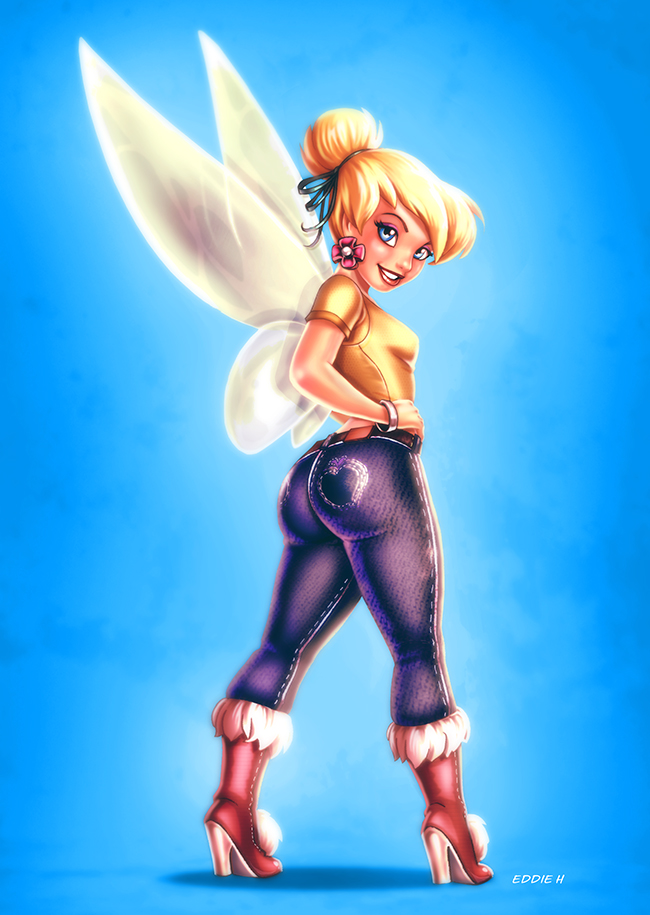 ass, big ass, blonde hair, clothed, disney, eddieholly, fairy, fairy wings, female, jeans, jpeg, pants, solo, tight jeans, tight pants, tinker bell