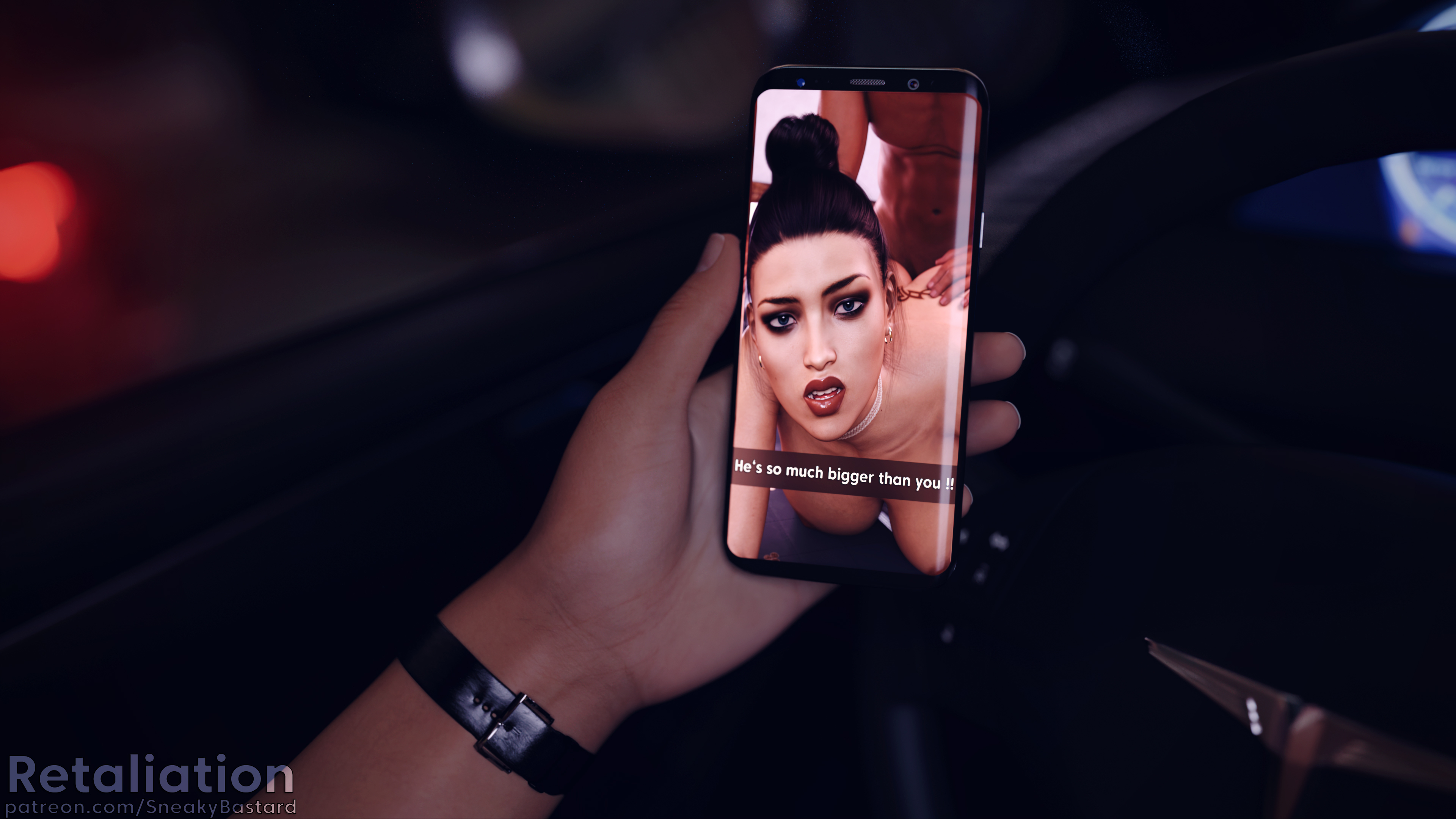 1girls, 2boys, 3d, breasts, cheating, cheating female, cuckold, dark skin, dark-skinned male, doggy style, english text, female, hair bun, interracial, large breasts, male, netorare, selfie, sex, sex from behind, snapchat, sneakybastard, social media, teasing cuck with phone, teasing cuck with snap, text