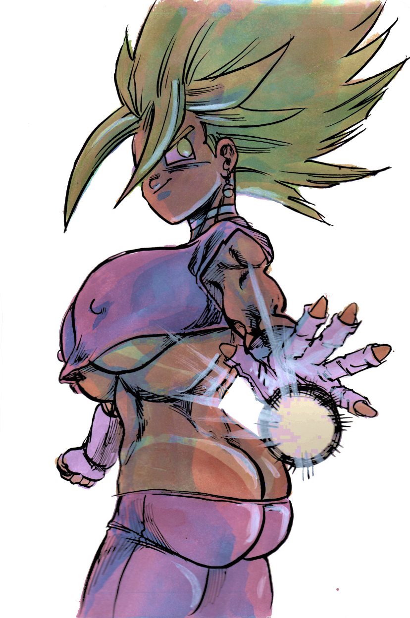 big_ass big_breasts big_butt butt_crack dragon_ball dragon_ball_fighterz dragon_ball_super erect_nipples erect_nipples_under_clothes female fingerless_gloves fusion goudadunn kefla muscles muscular_female traditional_media_(artwork) underboob watercolor_(artwork)