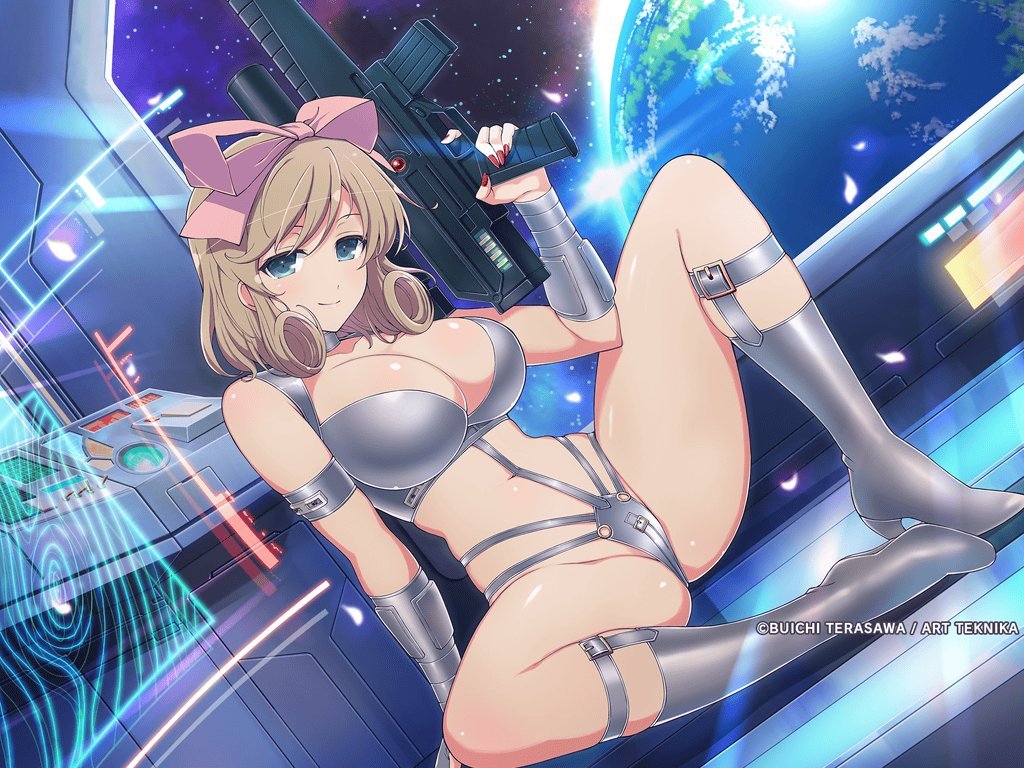 big breasts, boots, breasts, female, haruka (senran kagura), micro bikini, senran kagura, spread legs, weapon