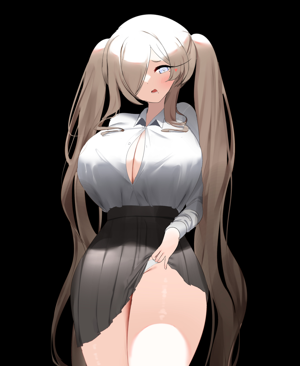 1girls, banello (aungae), big breasts, blonde hair, blue eyes, breasts, cleavage, clothed, female, nicorima, original, panty peek, tagme