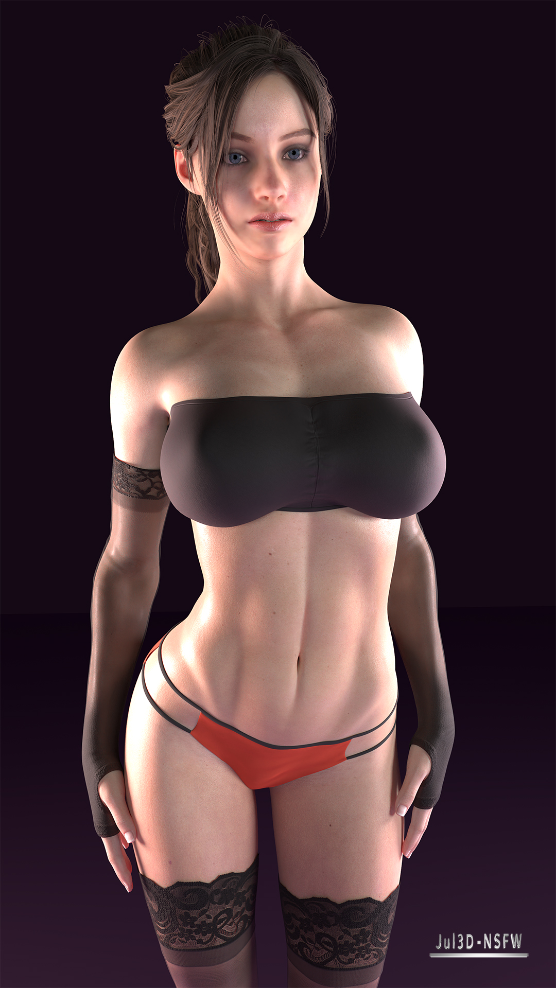 1girls, 3d, ass, blender, breasts, brown hair, claire redfield, female, jul3dnsfw, makeup, naked, nipples, nude, resident evil, solo, solo female