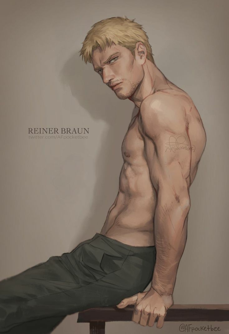 1boy, abs, afpocketbee, attack on titan, blonde hair, male, male nipples, male only, nipples, pectorals, reiner braun, shingeki no kyojin, solo, tagme, yellow eyes