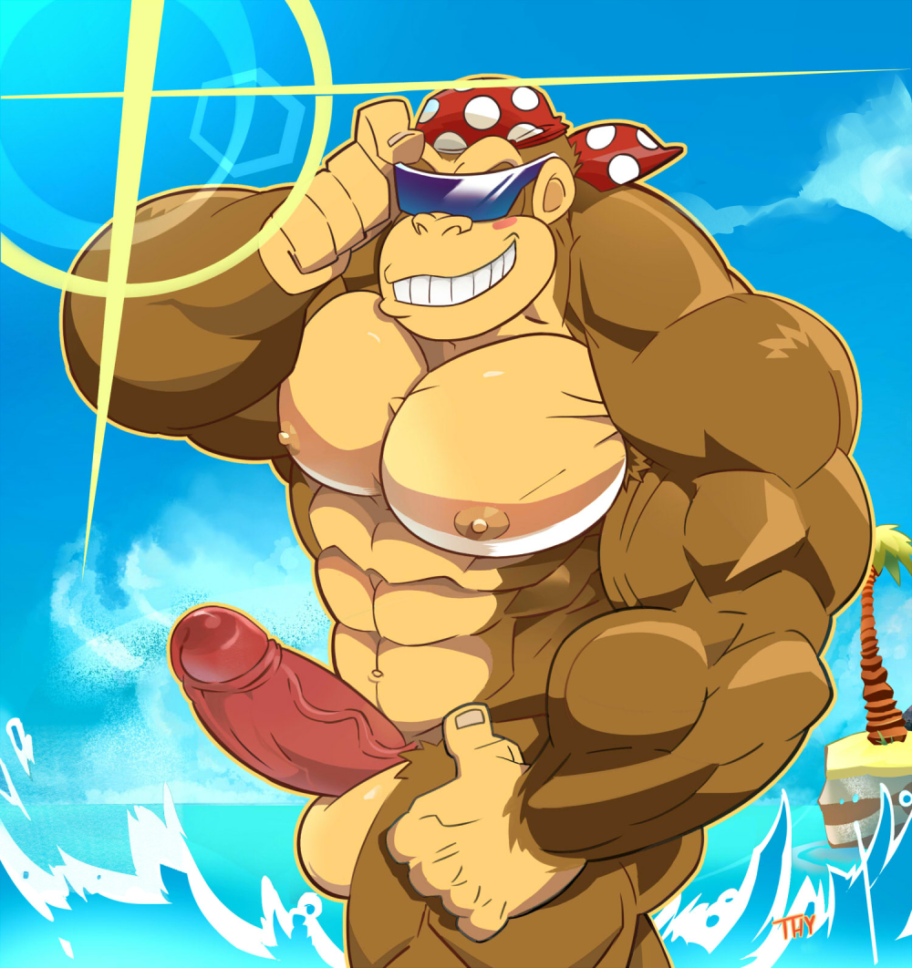 1male abs anthro ape balls bandana barazoku biceps brown_body cloud donkey_kong_(series) eyewear funky_kong genitals gorilla haplorhine kerchief looking_at_viewer male male_only mammal monkey muscular muscular_anthro muscular_male nintendo nipples palm_tree pecs penis plant pose primate sea smile smirk solo sunglasses teeth thy_carker thymilph tree vein veiny_muscles veiny_penis video_games water