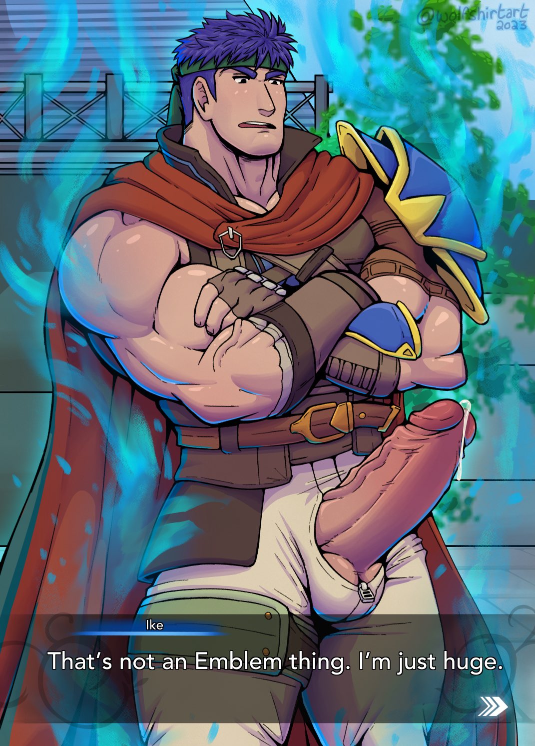 1boy, big cock, big penis, boner, clothed, clothes, clothing, english text, erect penis, erection, fire emblem, fire emblem engage, fire emblem: path of radiance, fire emblem: radiant dawn, foreskin, hard on, huge cock, ike (fire emblem), male, male only, muscles, muscular, muscular male, penis, penis out, precum, precum drip, proud of his cock, solo, solo male, uncircumcised, uncut, unzipped pants, veiny penis, wolfshirtart