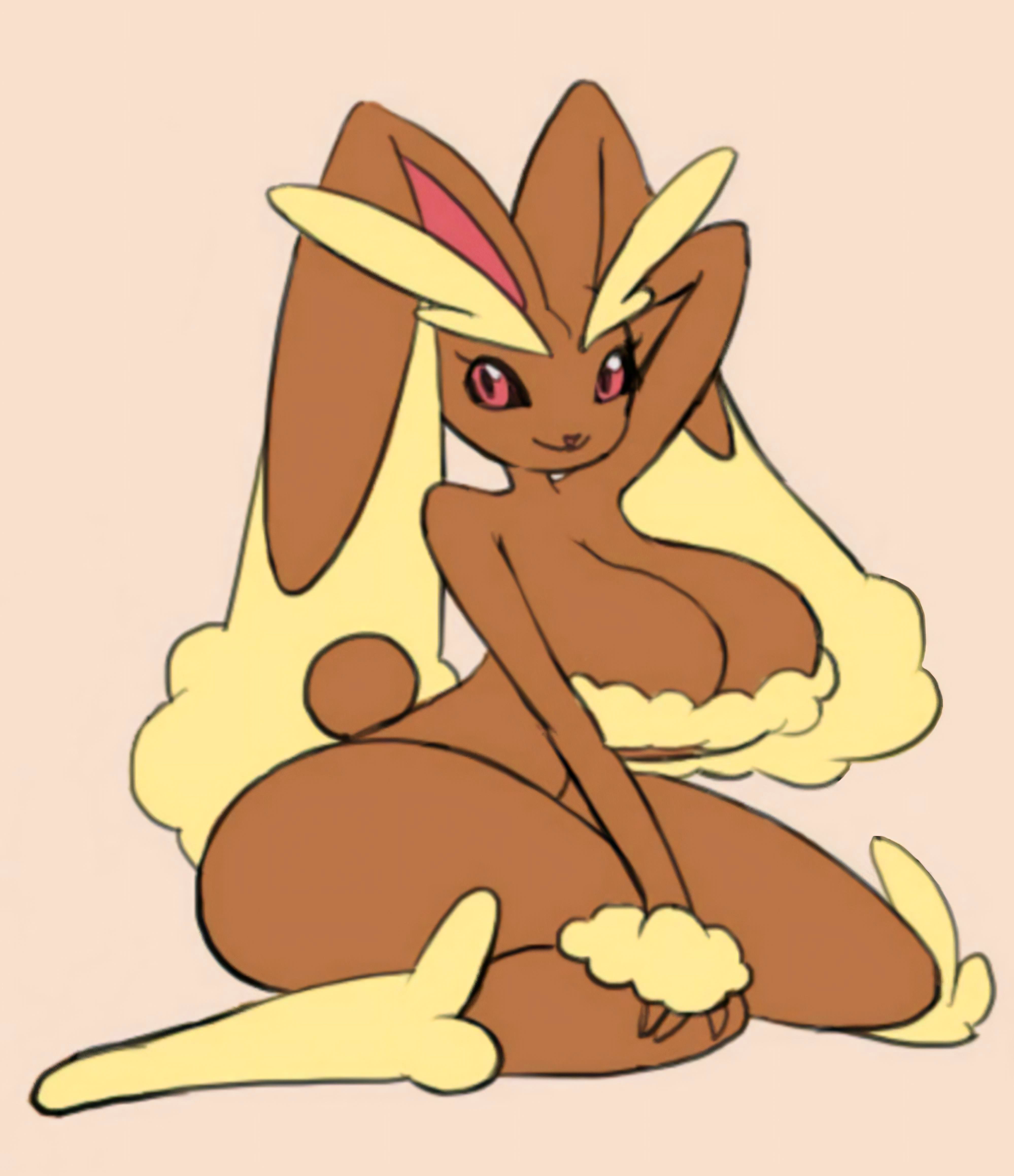 acrylictoon, breasts, female, female only, game freak, huge breasts, large breasts, lopunny, nintendo, pokémon (species), pokemon, pokemon (species), red eyes, simple background, solo female, tagme, thick thighs, wide hips