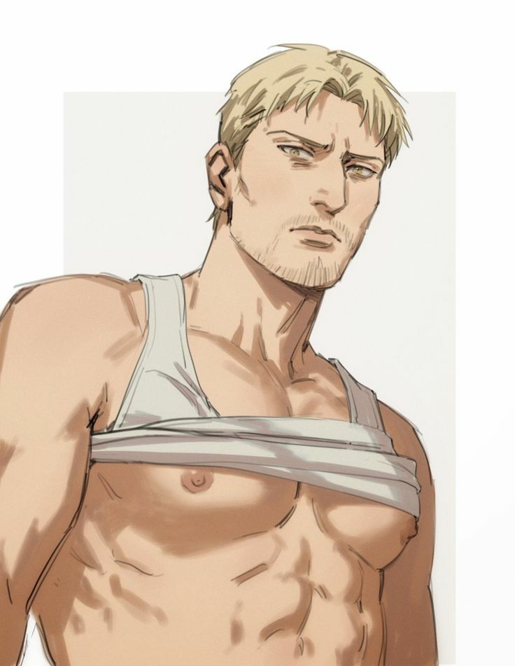 1boy attack_on_titan big_nose big_pecs blonde_hair clmbo male male_only muscular_male pectorals reiner_braun shingeki_no_kyojin tagme yellow_eyes