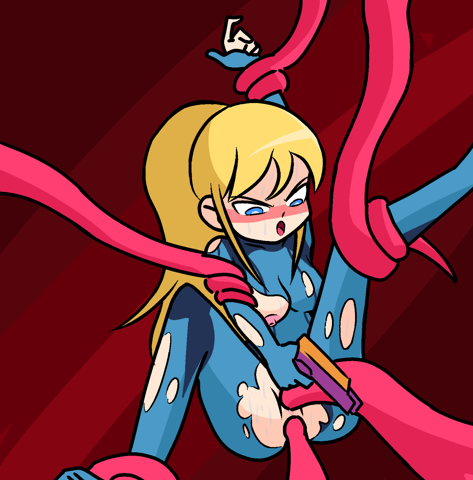 anal anal_penetration blonde_hair blue_eyes double_penetration female forced metroid nintendo penetration samus_aran srmoka sweat tagme tentacle tentacle_sex torn_clothing vaginal_penetration zero_suit