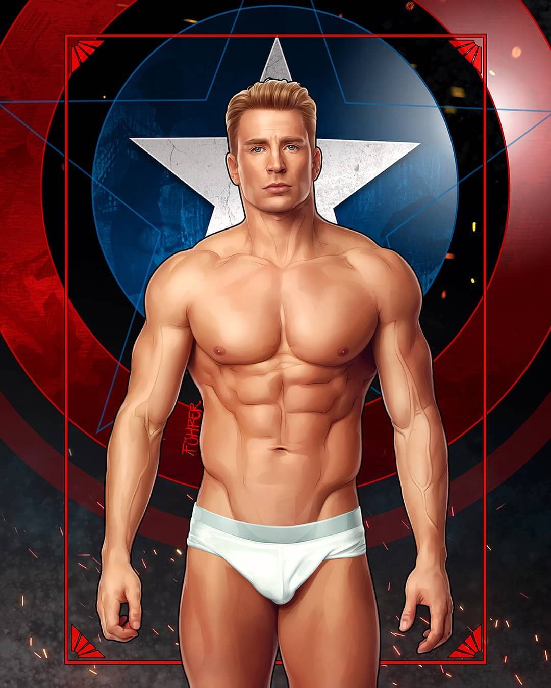 1boy abs bara biceps blonde blonde_hair blue_eyes bulge captain_america captain_america_(series) celebrity chris_evans fuhrerdoodles human human_only light-skinned_male light_skin looking_at_viewer male male_chest male_focus male_only marvel marvel_cinematic_universe muscular muscular_male nipples pecs six_pack solo solo_focus solo_male standing steve_rogers thick_thighs topless underwear underwear_only veins veiny veiny_muscles white_underwear