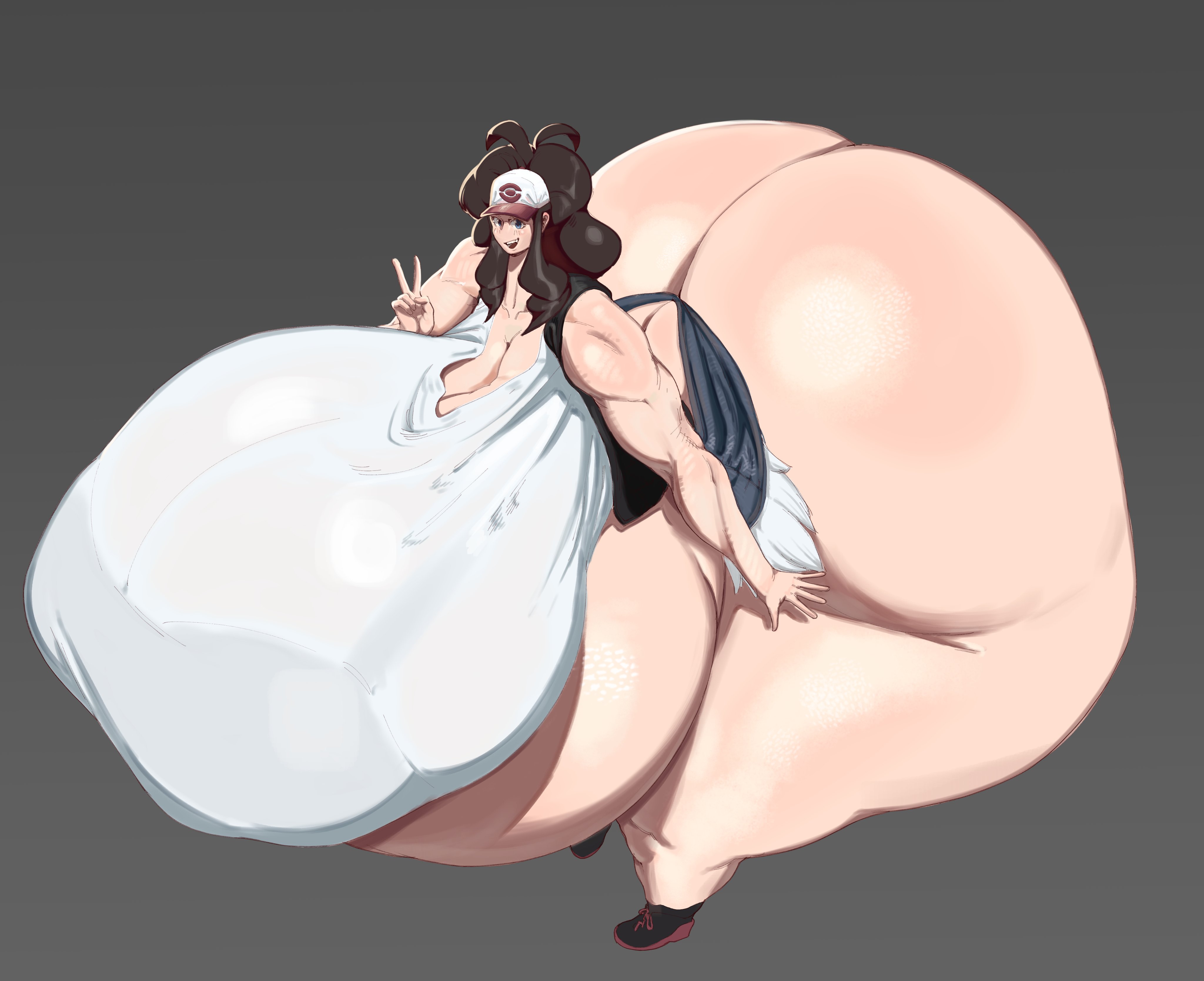 1girls, 2022, ass, ass bigger than body, ass bigger than breasts, ass bigger than head, ass bigger than torso, astronomia real, belly, breasts, breasts bigger than body, breasts bigger than head, breasts bigger than torso, brown hair, bubble ass, bubble butt, elctmsupremo, enormous ass, enormous breasts, fat, female, female only, game freak, gigantic ass, gigantic belly, gigantic breasts, gigantic thighs, hilda (pokemon), huge ass, huge belly, huge breasts, huge thighs, hyper, hyper ass, hyper belly, hyper breasts, hyper thighs, massive ass, massive belly, massive breasts, massive thighs, peace sign, pokemon, pokemon bw, simple background, solo, ssbbw, thick thighs, thighs, v