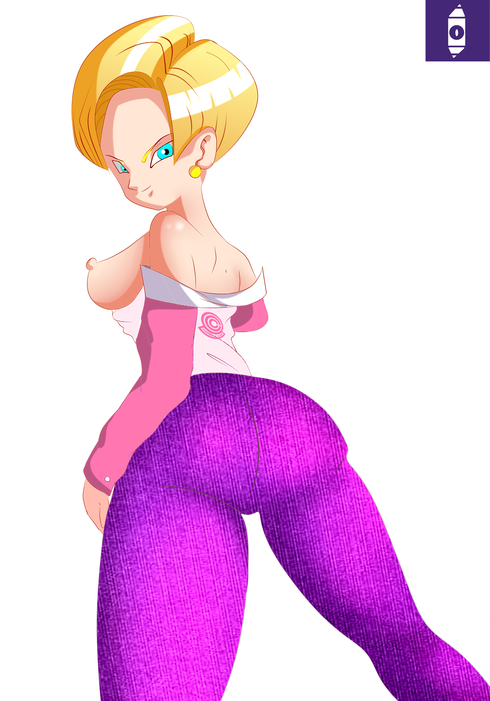 android_18 ass ass_focus blonde_hair blue_eyes dragon_ball dragon_ball_z drawing female indigopencil legin legs no_eyewear patreon sexi