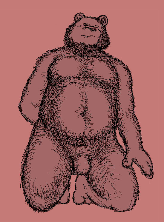 2005 anthro balls belly flaccid genitals hairy humanoid_hands male mammal moobs navel osos overweight overweight_male penis simple_background solo traditional_media_(artwork) ursid