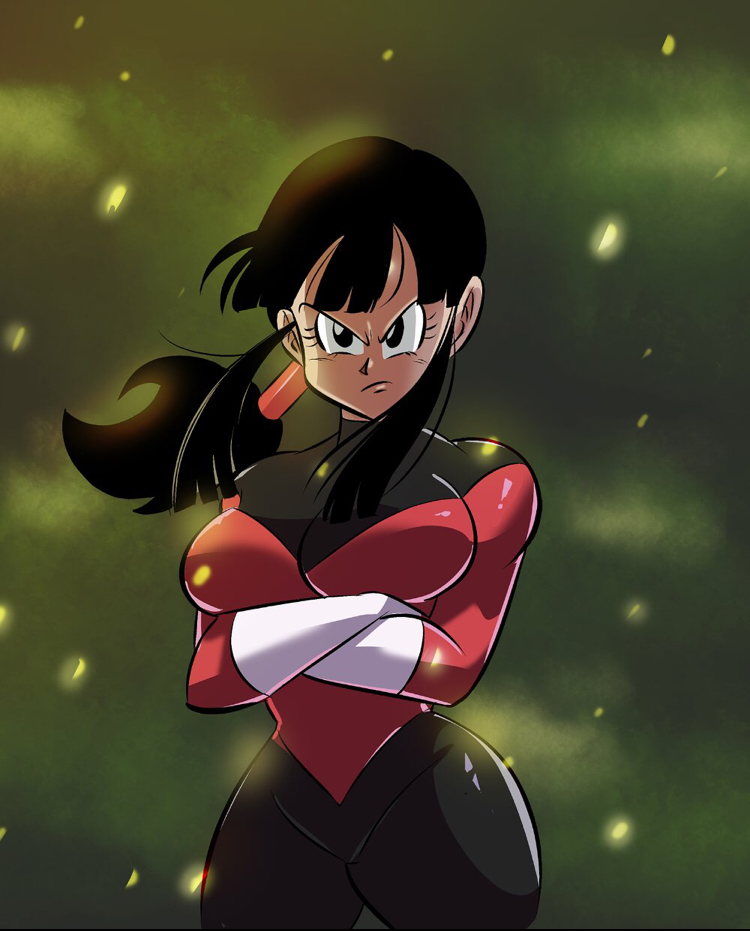 1girls breast breasts chichi dragon_ball dragon_ball_super female female_only fully_clothed funsexydragonball huge_breasts pride_trooper_unifirm pride_troopers shounen_jump skin_tight solo thick_penis tight_clothing tournament_of_power wide_hips