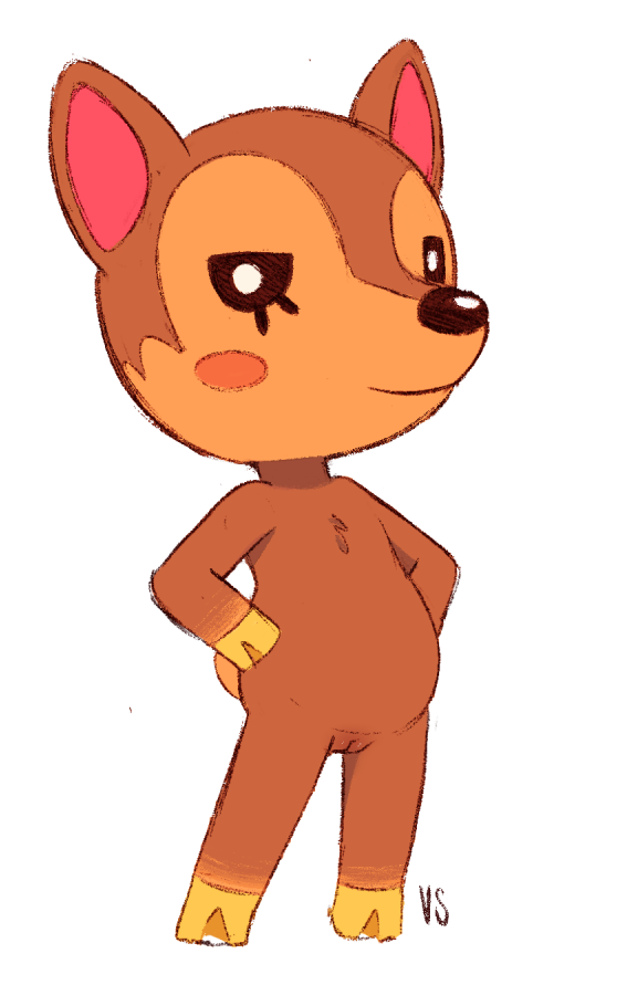 animal_crossing anthro blush brown_body brown_fur casual_nudity cervid fauna_(animal_crossing) female flat_chest flat_chested fur furry furry_only genitals hooves mammal nintendo nude pose pussy simple_background slightly_chubby smile smug solo standing tail video_games vsdrawfag white_background