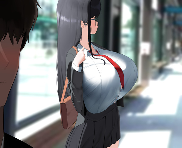 breasts, busty, female, glasses, hyper, hyper breasts, nicorima, school, school uniform, schoolgirl, skirt, top heavy, voluptuous