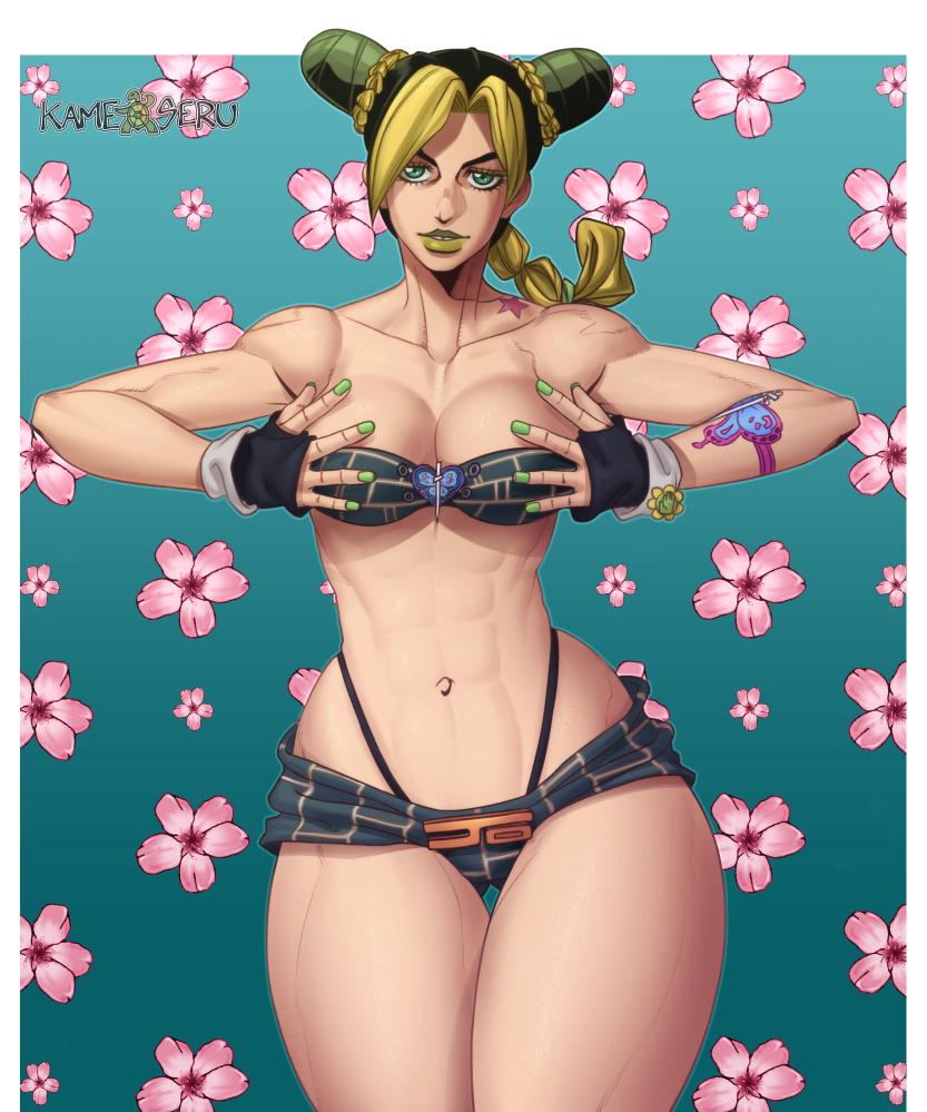 1girls 2021 breasts favorite female female_focus female_only green_eyes green_hair human jojo's_bizarre_adventure jolyne_kujo kameseru light-skinned_female light_skin long_hair looking_at_viewer looking_away medium_breasts muscular_arms partial_armpit sexy_armpits shounen_jump skinny_girl solo solo_female solo_focus stone_ocean thick_thighs thin_waist thunder_thighs toned toned_female two_tone_hair wide_hips wide_thighs