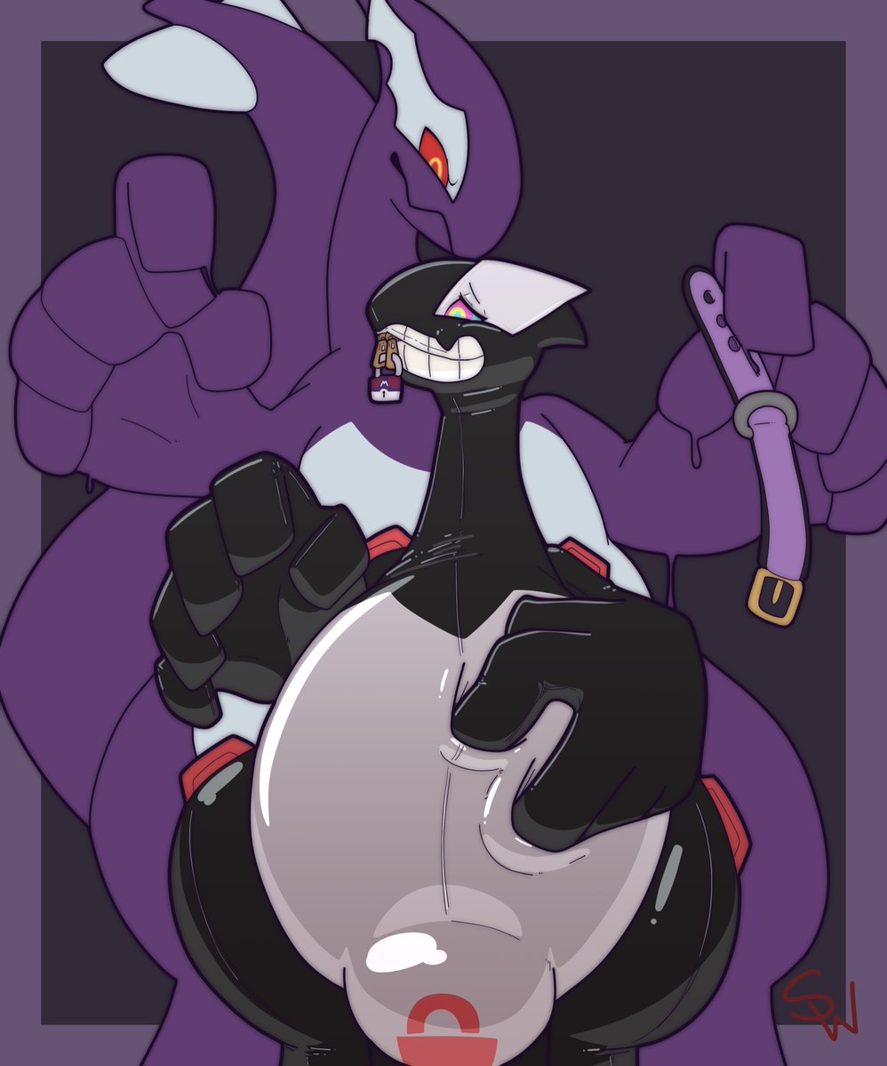 2021 alternate_color anthro avian big_tail black_body bulge collar digital_drawing_(artwork) digital_media_(artwork) drone drone_249-001 duo fan_character glistening hypnosis legendary_pokémon lock lock_bulge lock_symbol lugia male mind_control multicolored_body nintendo null_bulge pokemon pokemon_(species) purple_background purple_body purple_collar red_eyes rubber shadow_lugia shadow_pokémon shinywark simple_background size_difference spiral_eyes story story_in_description tanakeah_(shadow_lugia) teeth two_tone_body video_games white_body