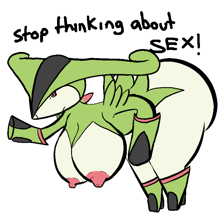 anonymous_artist anthro ass big_breasts big_butt breasts english_text female huge_breasts huge_butt legendary_pokemon meme nintendo nipples nude pokémon_(species) pokemon pokemon_(species) solo stop_thinking_about_sex text video_games virizion