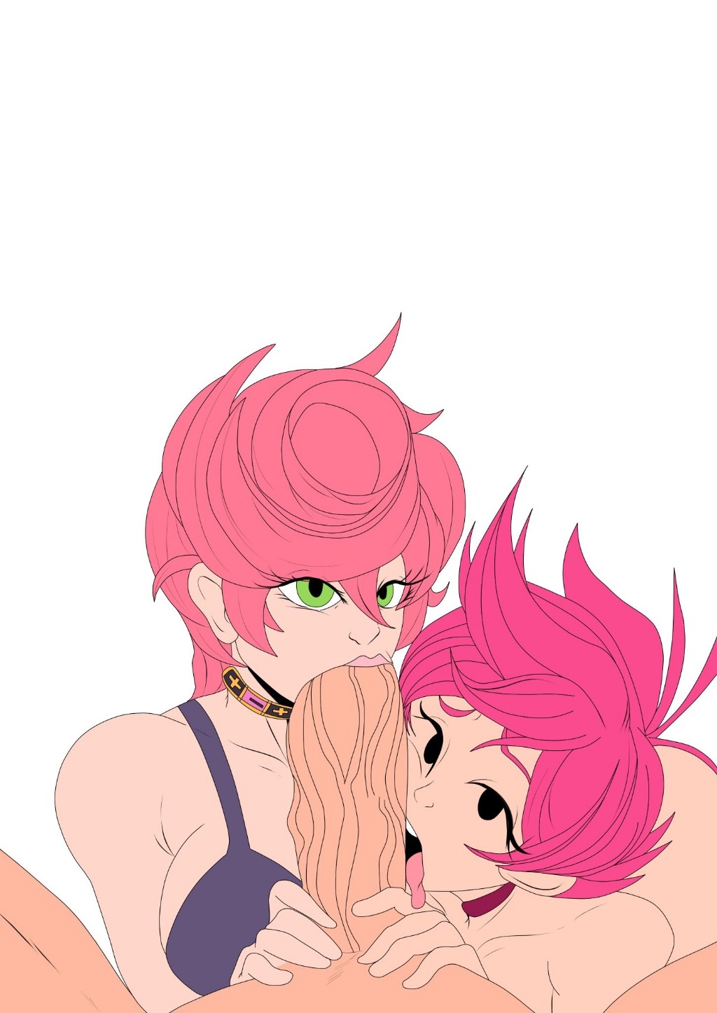 1boy, 2girls, crossover, female, jojo's bizarre adventure, kumatora, male, mob face, mother (series), mother 3, multiple females, multiple girls, nintendo, penis, tagme, trish una, vento aureo